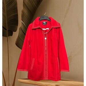 Red Dennis Basso Women's Zipper Front Lined Coat Removable Hood Jacket Size Med